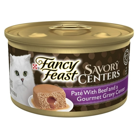 Purina Fancy Feast Savory Centers Adult Wet Cat Food Pate with Beef and a Gravy Center 3 oz Can (Pack of 9)