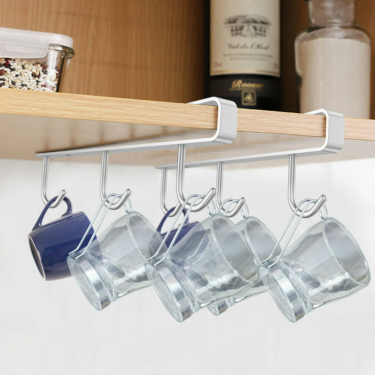Cabinet Hook Mug Holder - Hanging Coffee Cup Rack for Kitchen, Under  Cabinets Metal Hangers Organizer Shelf Storage Utensil (Black)