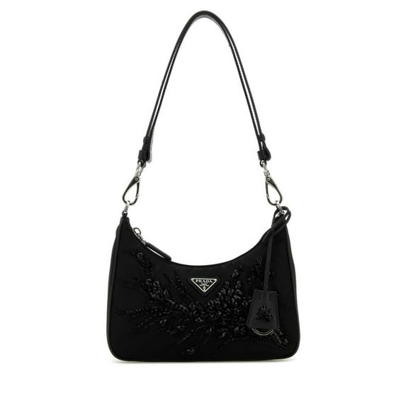 Prada Women's Black Beaded Floral Embellished Bag Black