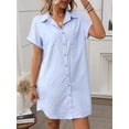 thumbnail image 5 of EASYBRA Women Shirt Dress Cotton Linen Short Sleeve A Line Casual Workwear Mid Length Loose Fit, 5 of 9