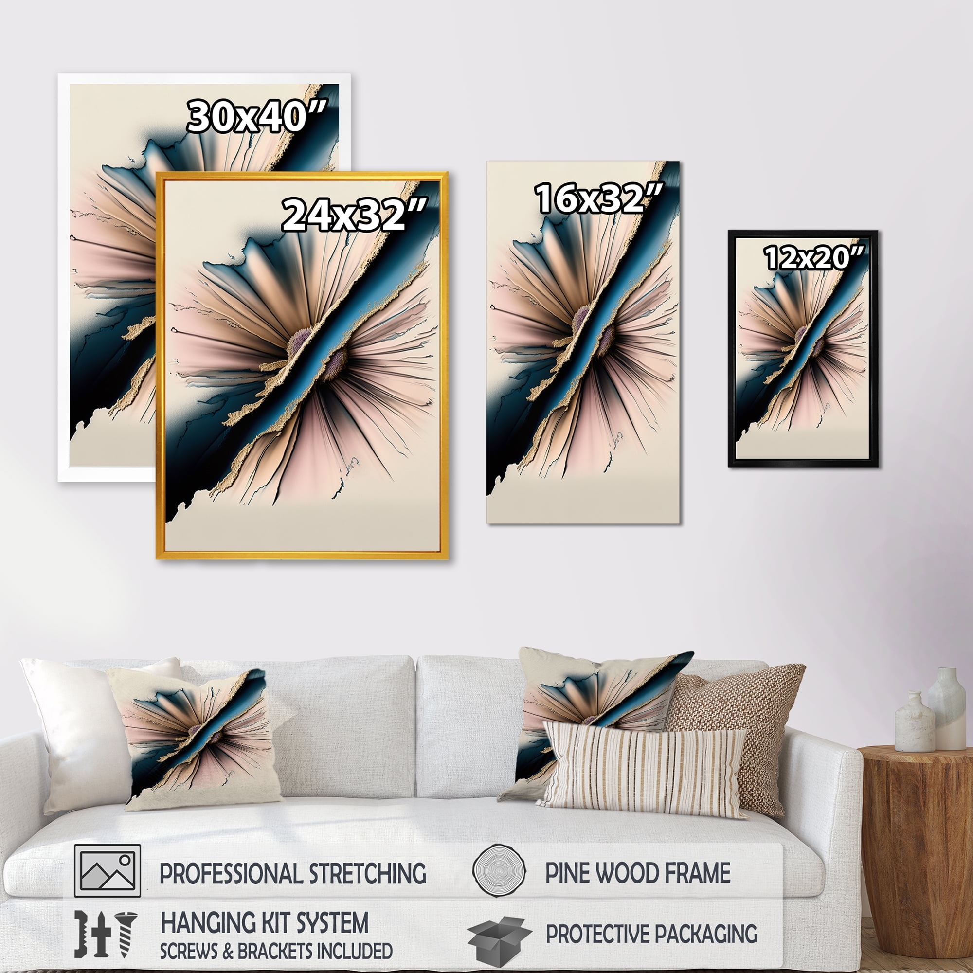 Designart Beige And Pink Gerbera Hyperrealistic Flowers Canvas Wall Art