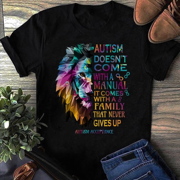 DeliFri Autism Awareness T-Shirt: Colorful Lion Graphic Tee