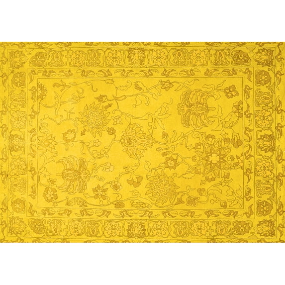Ahgly Company Machine Washable Indoor Rectangle Persian Yellow Traditional Area Rugs, 2' x 5'