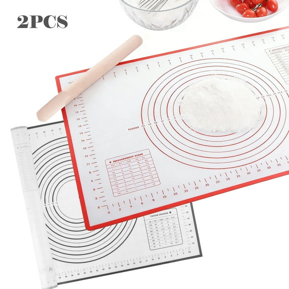 Silicone Baking Mat,Non Stick Rolling Dough with Measurements for Pie Pizza Cookies Fondant Making，Extra Thick Non Slip Silicone Pastry Mat（Black Red）