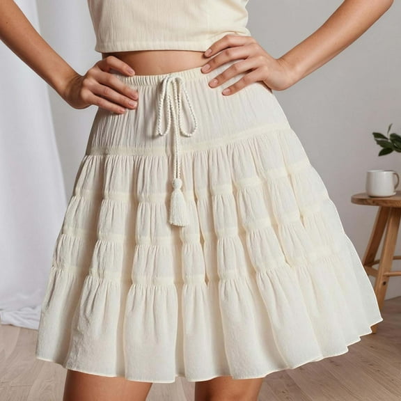 Women's Flowy A-Line High Waist Skirt Casual Summer Boho Midi Skirt with Elastic Waist for Daily Wear