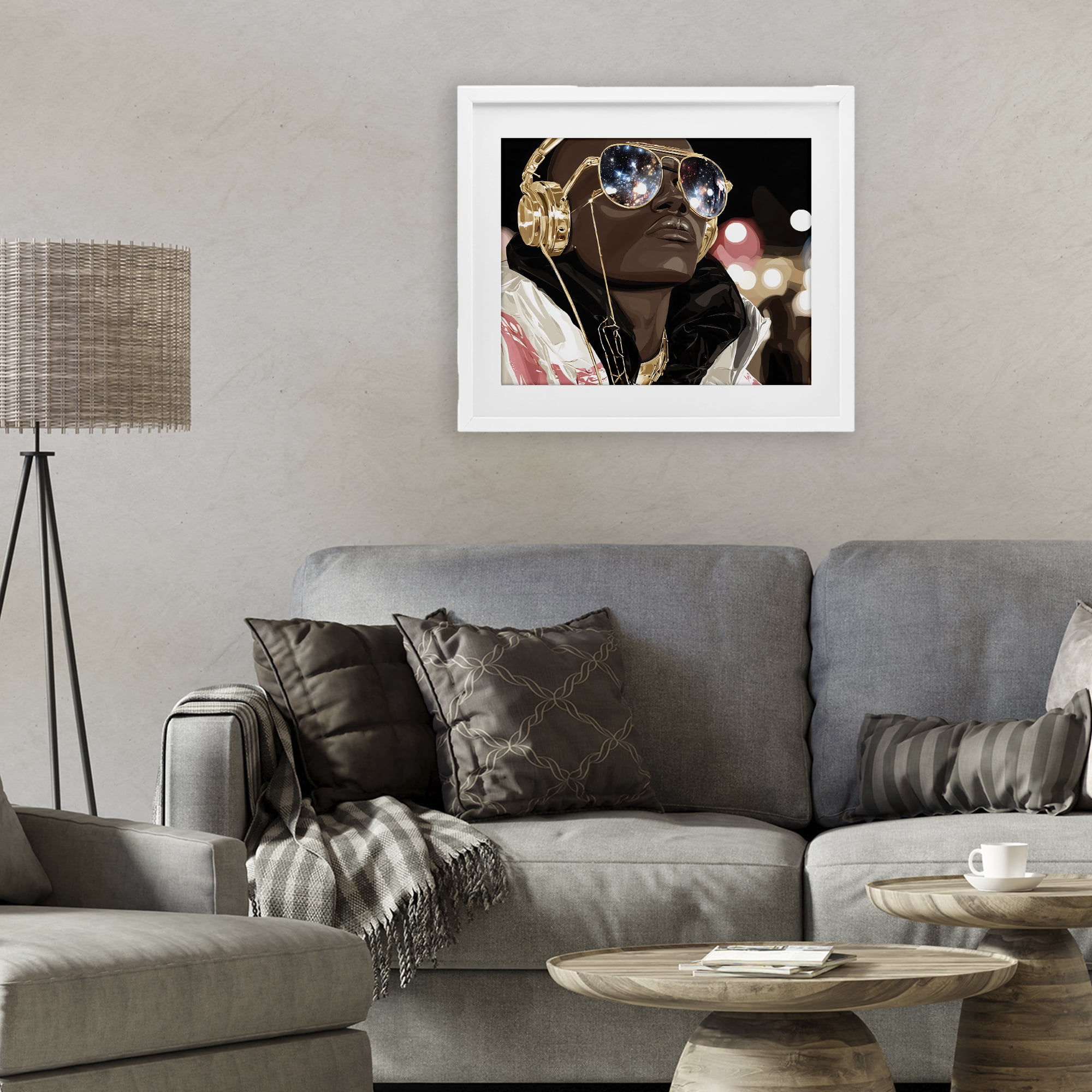 Stupell Industries Starry Eyed Shades with Headphones White Framed Print Under Glass, design by Franklyn Gregory