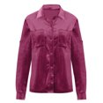 thumbnail image 4 of VEKDONE 2024 Clearance Long Sleeve Jackets for Women Solid Color Button Velvet Coat Casual Lapel Slim Outwear with Pockets Cute Velour Jacket Hot Pink S, 4 of 6
