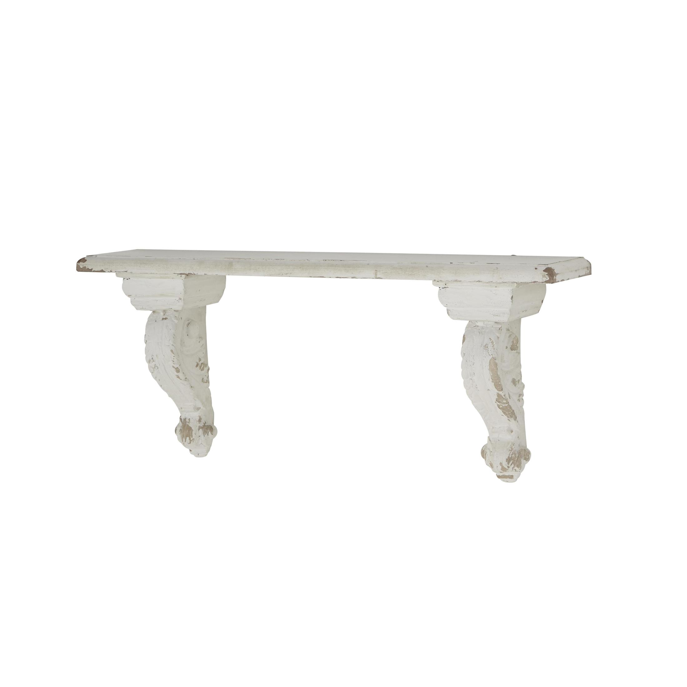 DecMode 31" x 7" 1-Tier White Scroll Wall Shelf
