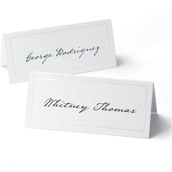 Gartner Studios Cartes de Table Perle Blanche, Cartes de Table en Carton Blanc avec Bordure Perle pour Mariage, Imprimable sur Imprimantes Laser/Injet, 210GSM, 3.75” X 1.75” 48 Unités (83001)