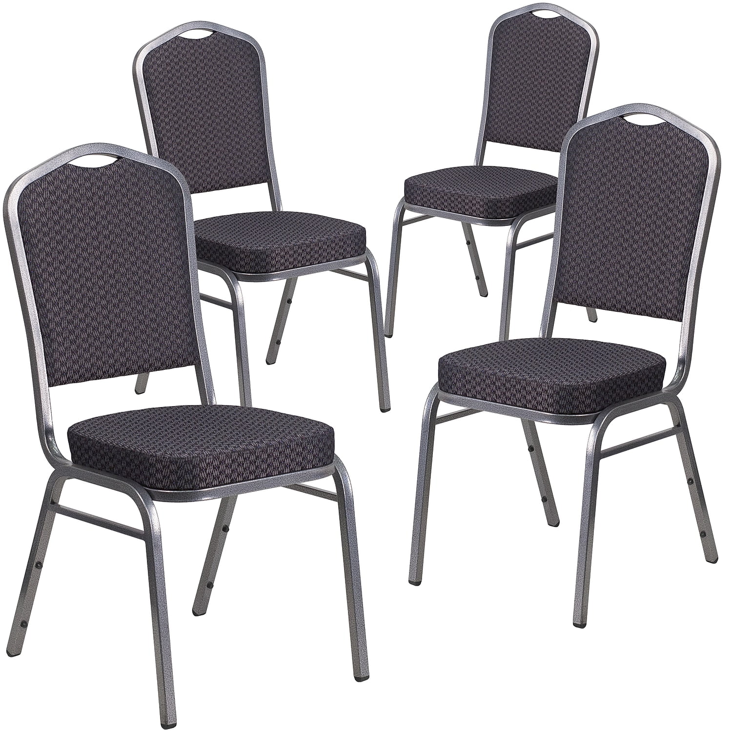 Flash Furniture HERCULES Series Crown Back Stacking Banquet Chair in Black Patterned Fabric Silver Vein Frame 