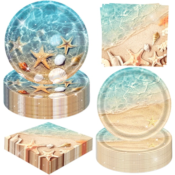 Ocean Party Paper Plates Set - Realistic Beach & Sea Design for Summer Beach Weddings, Pool Parties & Celebrations