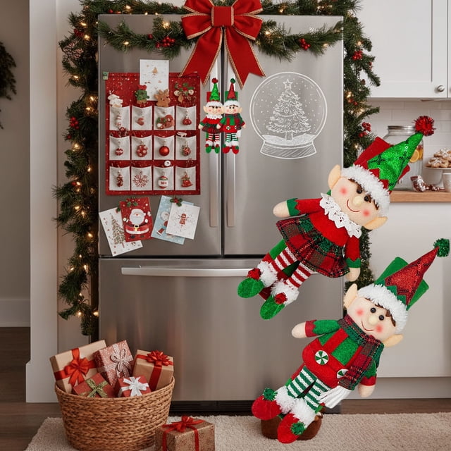 Christmas Refrigerator Handle Cover - Festive Red Elf Doll Protector for Holiday Decor