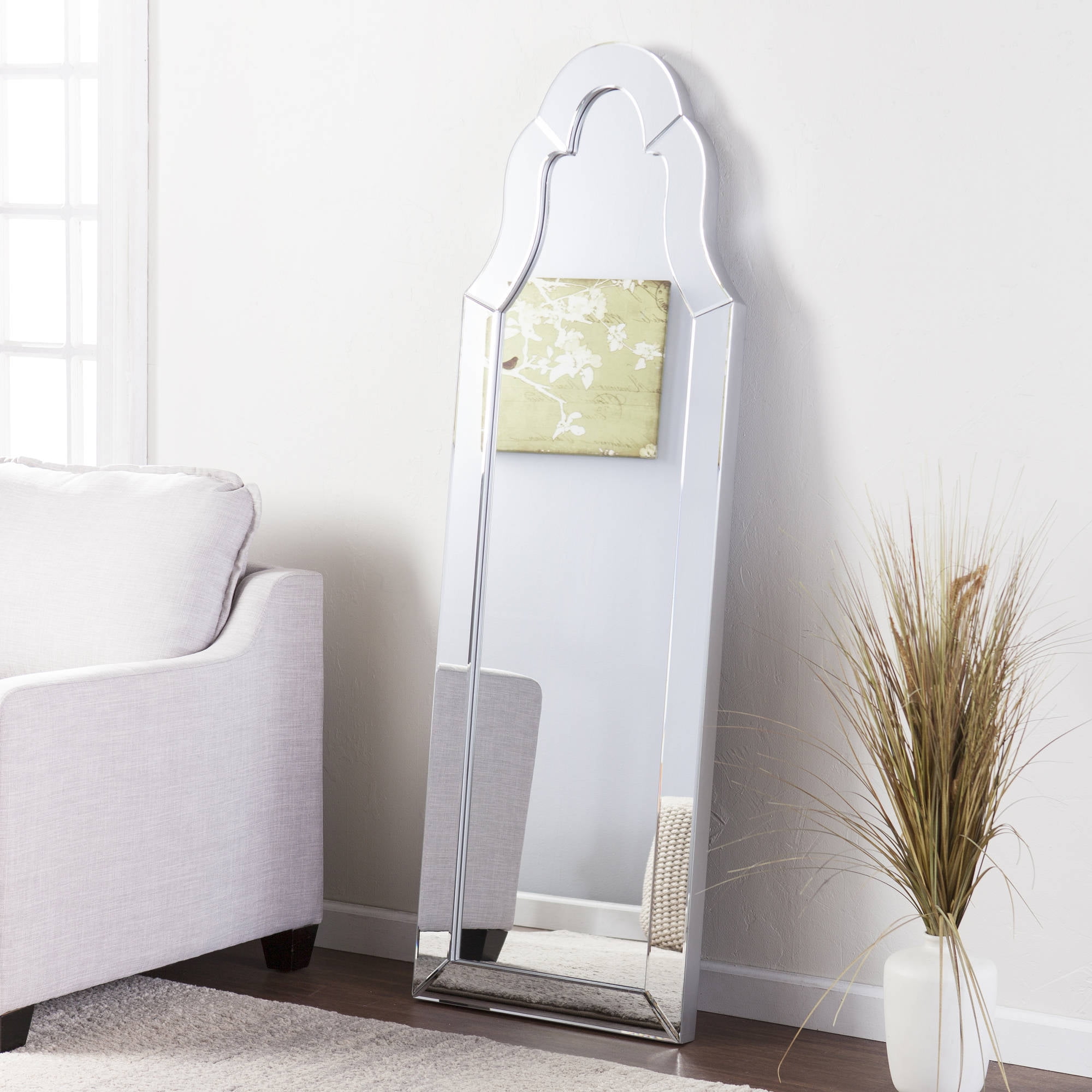 Southern Enterprises Divia Floor Leaning Mirror, Matte Silver