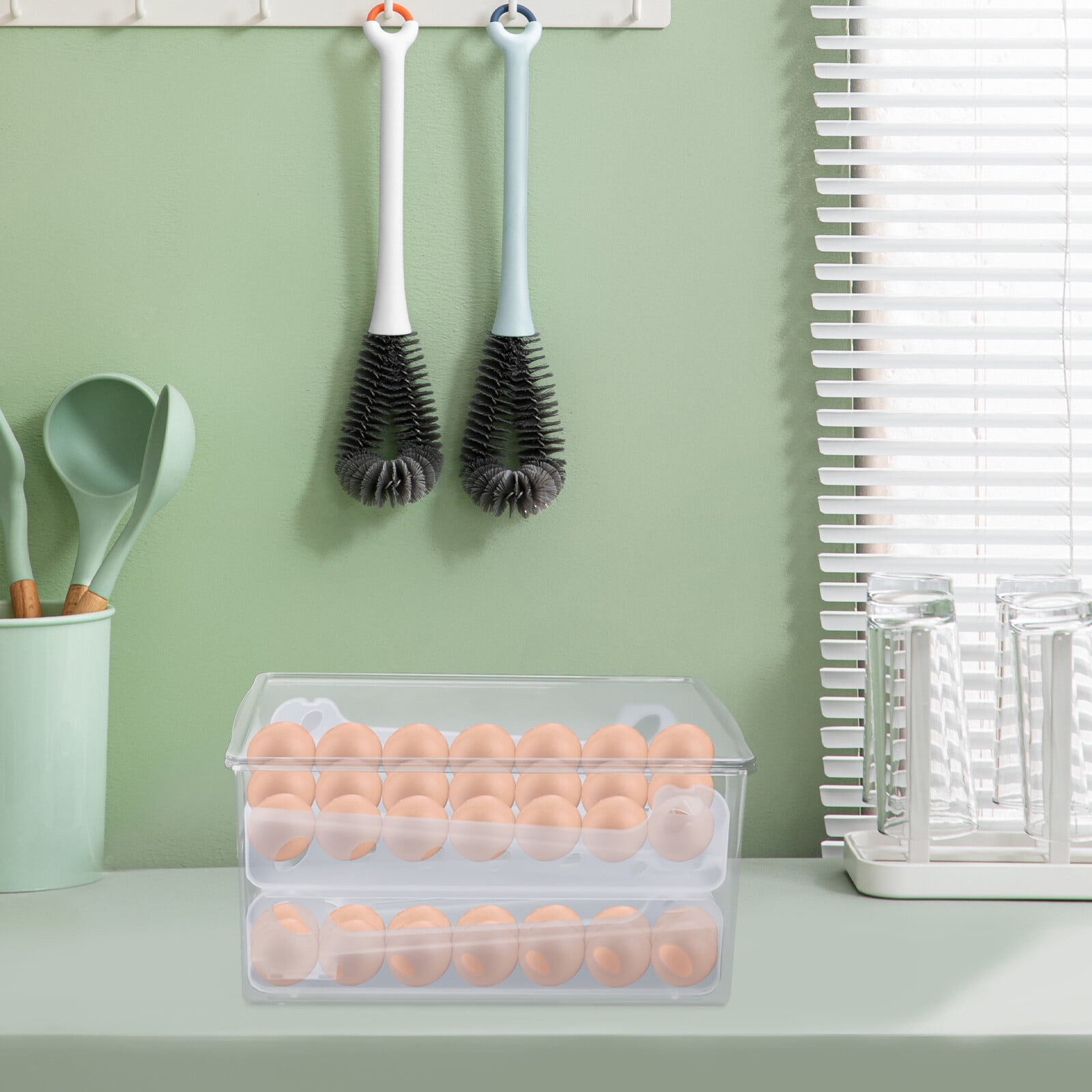 2-layer Rolling Egg Holder for 36 Eggs, Clear Plastic Egg Organizer for Fridge with Removable Lid and Tray