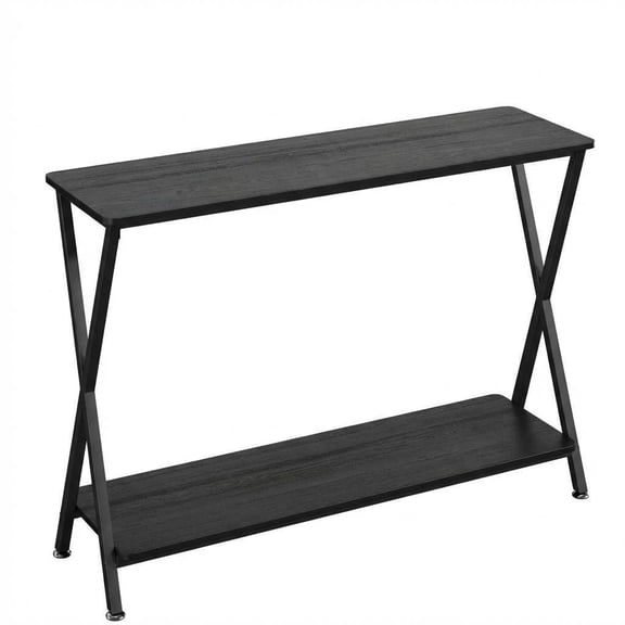 Slim Industrial Console Table with 2-Tier Shelves – Narrow Sofa Side Table with Metal Frame for Living Room, Hallway, Entryway, Behind Couch – Black