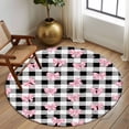 thumbnail image 2 of Round Area Rugs Collection 6 Ft, Valentine's Day Non-Slip Residential Carpet, Pink Bows Shining Stars Farmhouse Plaid Indoor Crawling Mats Runner Rugs for Living Room/Dining Room/Bedroom, 2 of 8