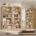 thumbnail image 3 of Hiphuta 63"W Extra Large and Sturdy Bookcase, Double Wide 6-Tier Bookshelf, Tall Bookcase for Home Office and Living Room, Wooden Freestanding Display Shelf, Natural, 3 of 7