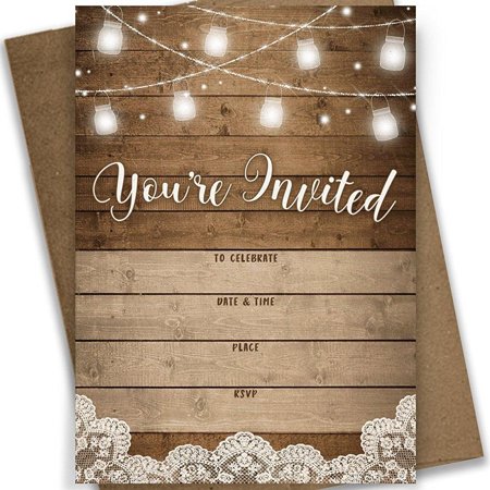 Printed Party Rustic Fill-in Party Invitations, White