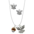 thumbnail image 1 of Delight Jewelry Goldtone Wide Black Dots on Translucent Brown Spinner Silver tone Guardian Angel Charm Necklace and Stud Earrings, 1 of 4