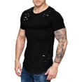 thumbnail image 3 of Camisetas de cuello redondo sueltas de color sólido rasgadas para hombre Camiseta de manga corta curvada ahuecada informal para hombre tholdsy FS7578-14, 3 of 4