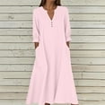 thumbnail image 2 of Lenago Maxi Dresses for Women Casual Solid Color Dress with Long Sleeves V-Neck Long Dress Half Buttons Plus Size Comfy Dress Oversize Fitted, 2 of 5