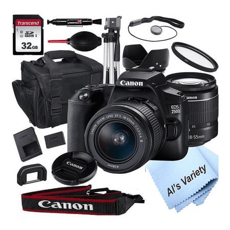 Canon EOS 250D Rebel SL3 DSLR Camera with 18-55mm f/3.5-5.6 Zoom Lens + 32GB Card Tripod Case and More 18pc Bundle DSLR (International Version)