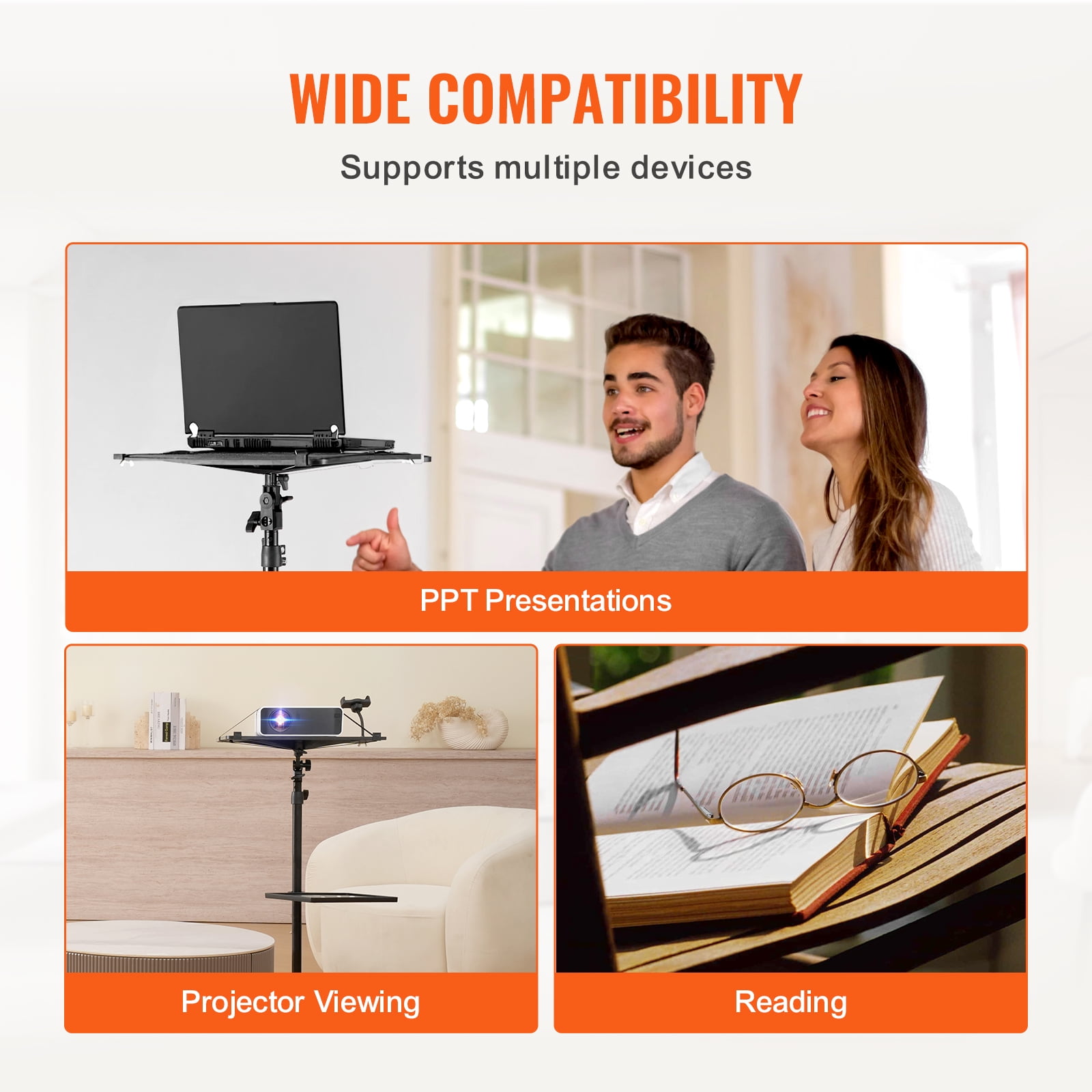 KFFKFF Mobile Projector Stand, Tripod Laptop Stand with Adjustable Elevation from 31.3 to 67.3 inches, Equipped with Dual Trays and Flexible Phone Holder, Suitable for Outdoor Cinema, Home