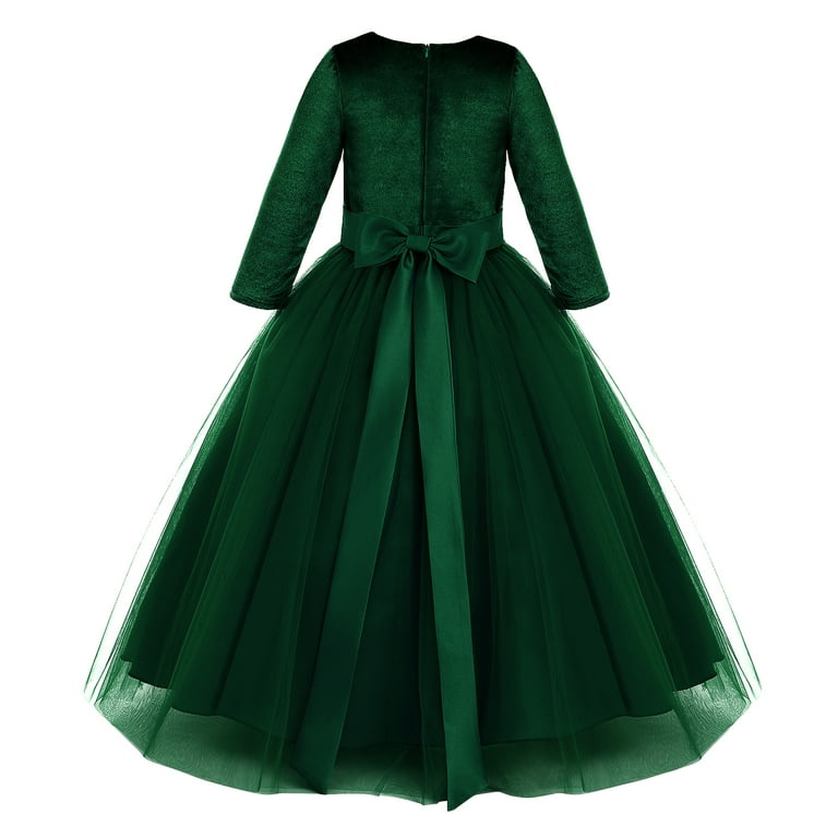 FYMNSI Christmas Velvet Princess Dress for Girls Evening Fancy Dresses  Pageant Party Long Sleeve Gowns 3-4T Green - Walmart.com