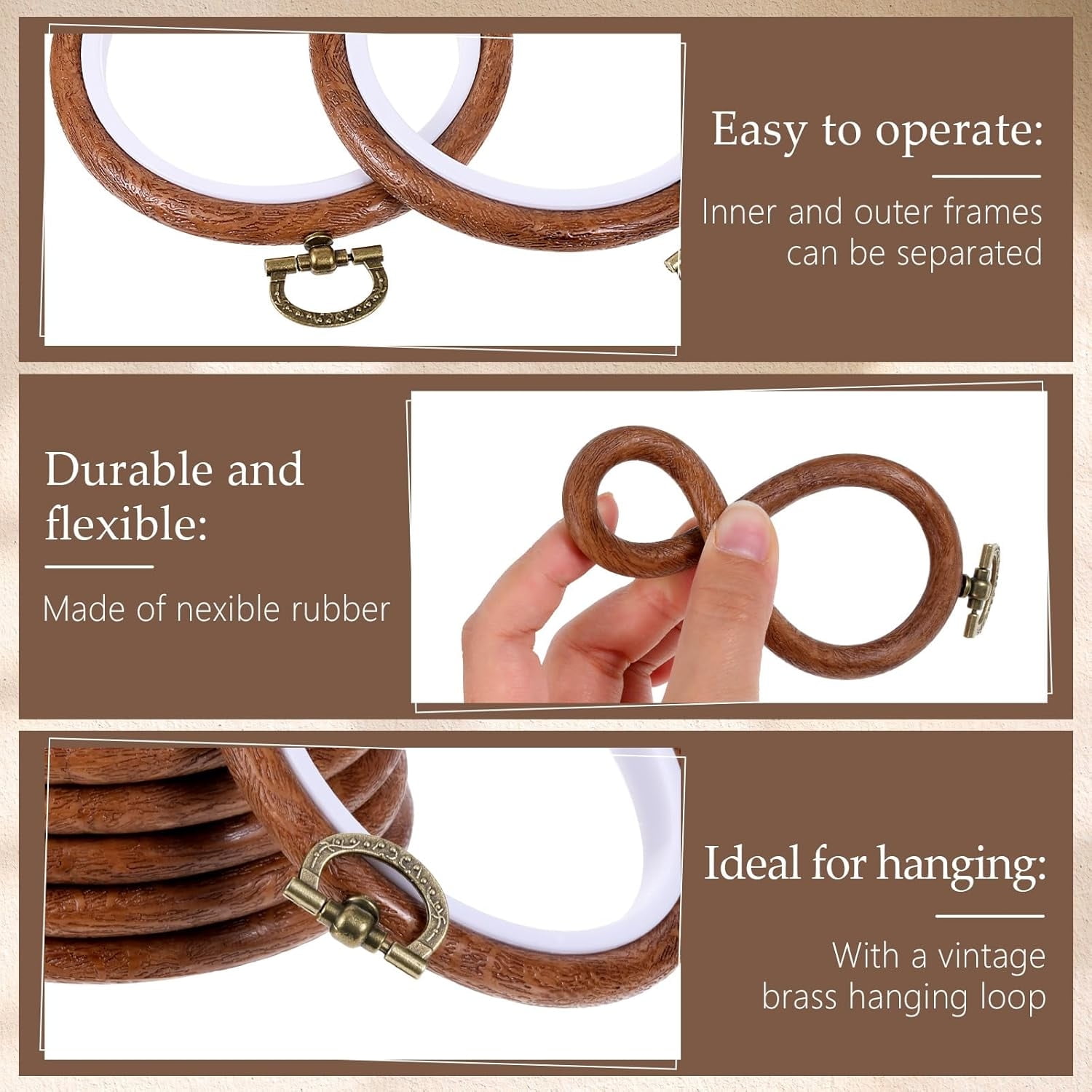 10 Pcs Embroidery Hoops 4 inch Round Cross Stitch Hoops Embroidery Hoops Frame Circle Rubber Hoops Ring Imitated Wood Grain Rings for Craft, Sewing, Needlework, Topboutique