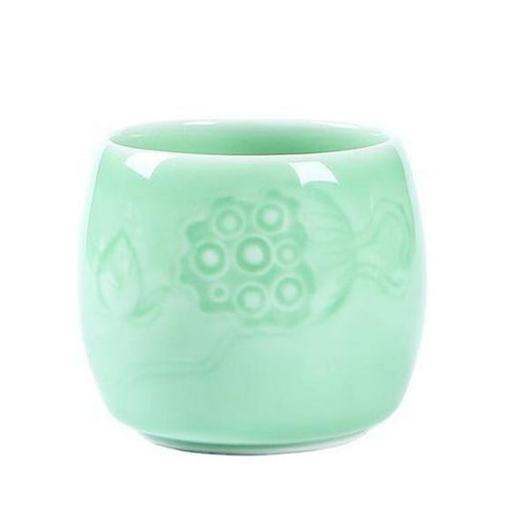 Celadon Tea Cup/Tea Bowl,Jade Green Porcelain Greenware,2 Optional Colors (Plum Green)