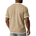 thumbnail image 5 of Cotton Linen Shirts for Men Short Sleeve Collarless Button Henley Shirt Casual Beach Oversized T-Shirts with Pockets,Khaki,3XL, 5 of 8