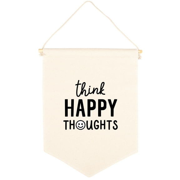 Koyal Wholesale Hanging Wall Canvas Banner Think Happy Thoughts Canvas, Nursery Wall Decoration Banner, 1-Pk
