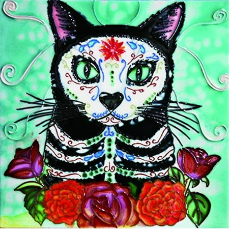 En Vogue B-429 8 x 8 in. Dia de Los Muertos - Day of the Dead Cat, Decorative Ceramic Art