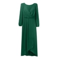 thumbnail image 5 of formal Dresses for Women Holiday Dresses for Women Chiffon Spring V Neck Long Sleeves Pleated A Line Midi Length Wedding Guest Dress, 5 of 6