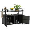 thumbnail image 3 of Syngar Patio Bar Cart on Wheels, Outdoor PE Wicker Bar Counter Table with Glass Top and Storage, Rolling Beverage Bar Counter Table, Wine Serving Cart for Garden, Porch, Backyard, Poolside, Black, 3 of 10