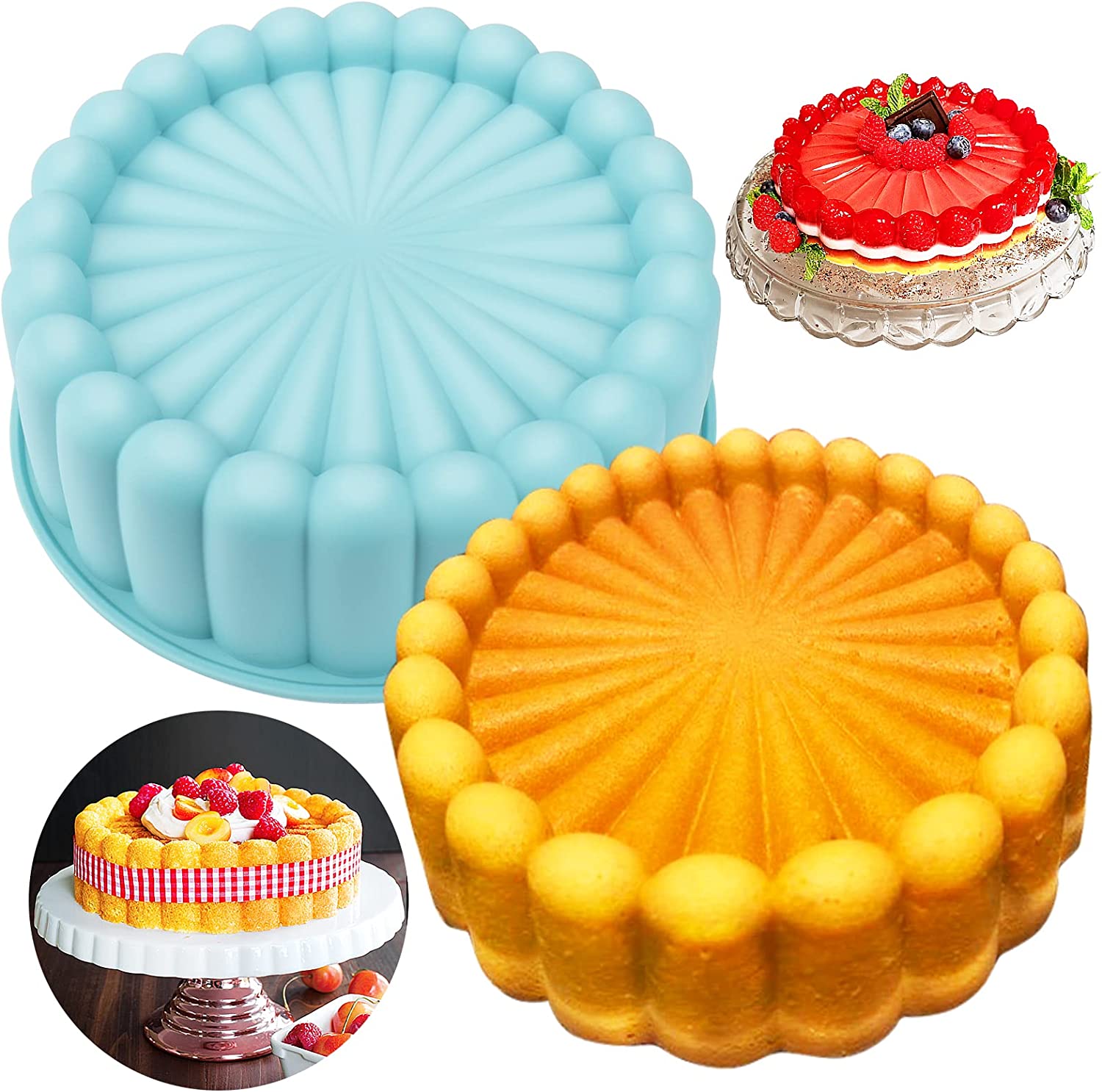 2pcs 8 inch Silicone Cake Pan for Baking, Round Cake Molds Silicone Baking Pan Non-Stick Quick Release Suitable for Cheesecake Chocolate Cake