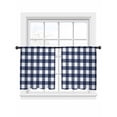thumbnail image 2 of Navy Blue Check Semi Sheer Curtains 45 Inch Length 2 Panels Set, Farmhouse Buffalo Plaid Blue Sheer Kitchen Curtain Privacy Voile Window Curtain for Living Room Bedroom Rod Pocket Drapes, 2 of 7
