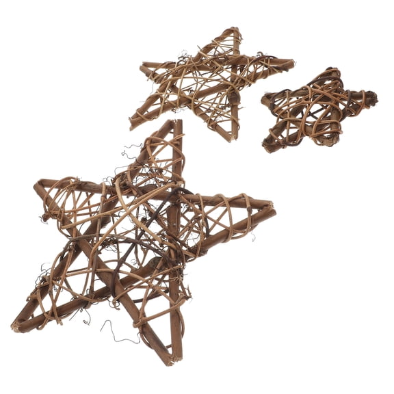 WRITWAA 3-Piece Handmade Coffee Rattan Wreath with Star-Shaped Vine Branch Frames for Home and Wall Decor