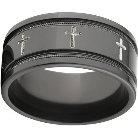 10mm Flat Black Zirconium Ring with Milled Crosses Inside Two Grooves