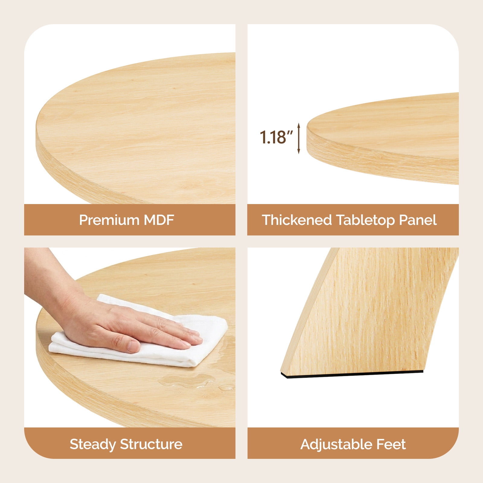 Astoutdoor Round Coffee Table, 31.5 in Circular Center Table with Curved Cross Legs, Melamine Laminated MDF Minimalist Low Accent Table for Living Room, Apartment, Natural Wood Tone