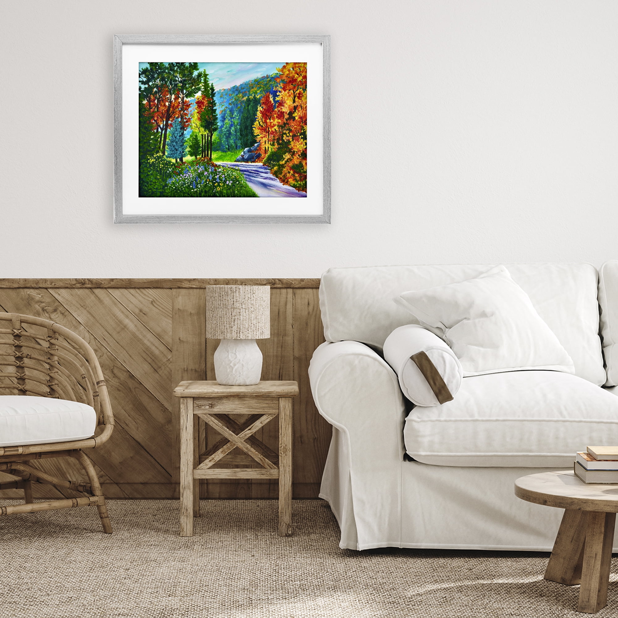 Stupell Industries Sunlit Autumn Woodland Pathway Gray Framed Print Under Glass, design by Lee Ann Zirbes