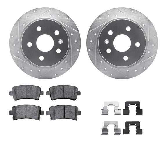 Dynamic Friction Company Rear Brake Rotors-Drilled and Slotted-Silver with 5000 Advanced Brake Pads includes Hardware 7512-45008