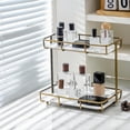 thumbnail image 5 of Countertop Bathroom Organizer Tray with 2-Tier L-Bronze Stainless Steel and White Marble Shelf, 5 of 6