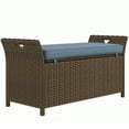 thumbnail image 2 of Outsunny 29 Gallon Patio Wicker Storage Bench, Outdoor PE Rattan Patio Furniture, 2-In-1 Footstool Rectangle Basket Box w/ Handles and Cushion, Blue, 2 of 9