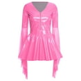 thumbnail image 2 of Yartina Robe Mini en Latex Punk pour Femmes en Cuir PU Brillant, Col en V Profond, Manches Longues en Maille pour Fête et Rave Rose m, 2 of 6