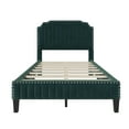 thumbnail image 3 of SESSLIFE Full Platform Bed Frame, Modern Linen Upholstered Platform Bed with Headboard and Solid Wood Frame, Full Size Bed Frame with Nailhead Trim, Full Bed No Box Spring Needed, Green, 3 of 6