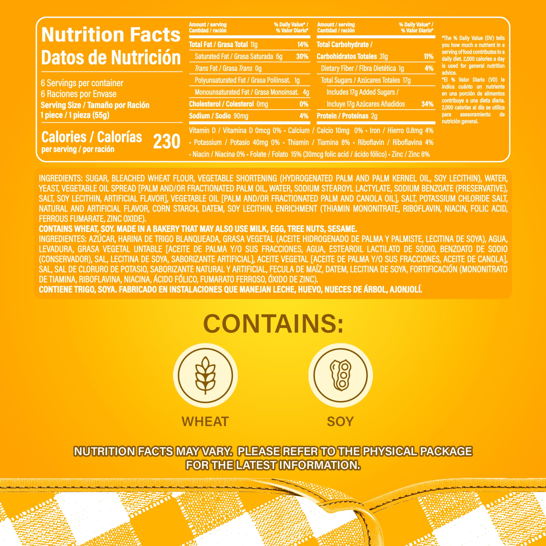 Bimbo Rebanadas Creamy Toasted Sweet Bread, 6 packs, Sweet Cream Filled Sandwiches, 11.64 oz Bag