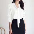 thumbnail image 2 of Women's Solid Color Long Sleeve Business Casual Bow Ribbon Blouse, 2 of 2