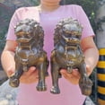 thumbnail image 2 of Pair of huge Bronze Fengshui copper Fu Foo Dogs Guardian Lions Statues Animals Tabletop Office ornaments Housewarming Congratulatory lions, 2 of 13