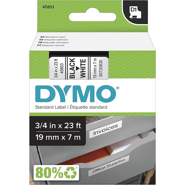 Dymo 45803 Cinta D1 3/4" 19mm Letra, negro/blanco DYMO Etiquetas para rotulador